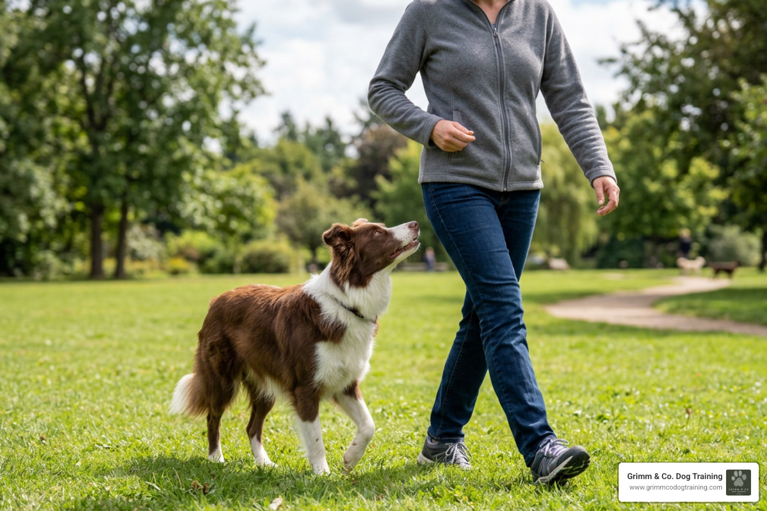 Dog demonstrating off-leash heel work Dog demonstrating off-leash heel work
