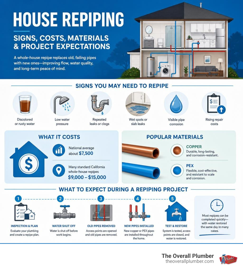 House repiping signs, costs, materials, and project expectations infographic House repiping signs, costs, materials, and project expectations infographic