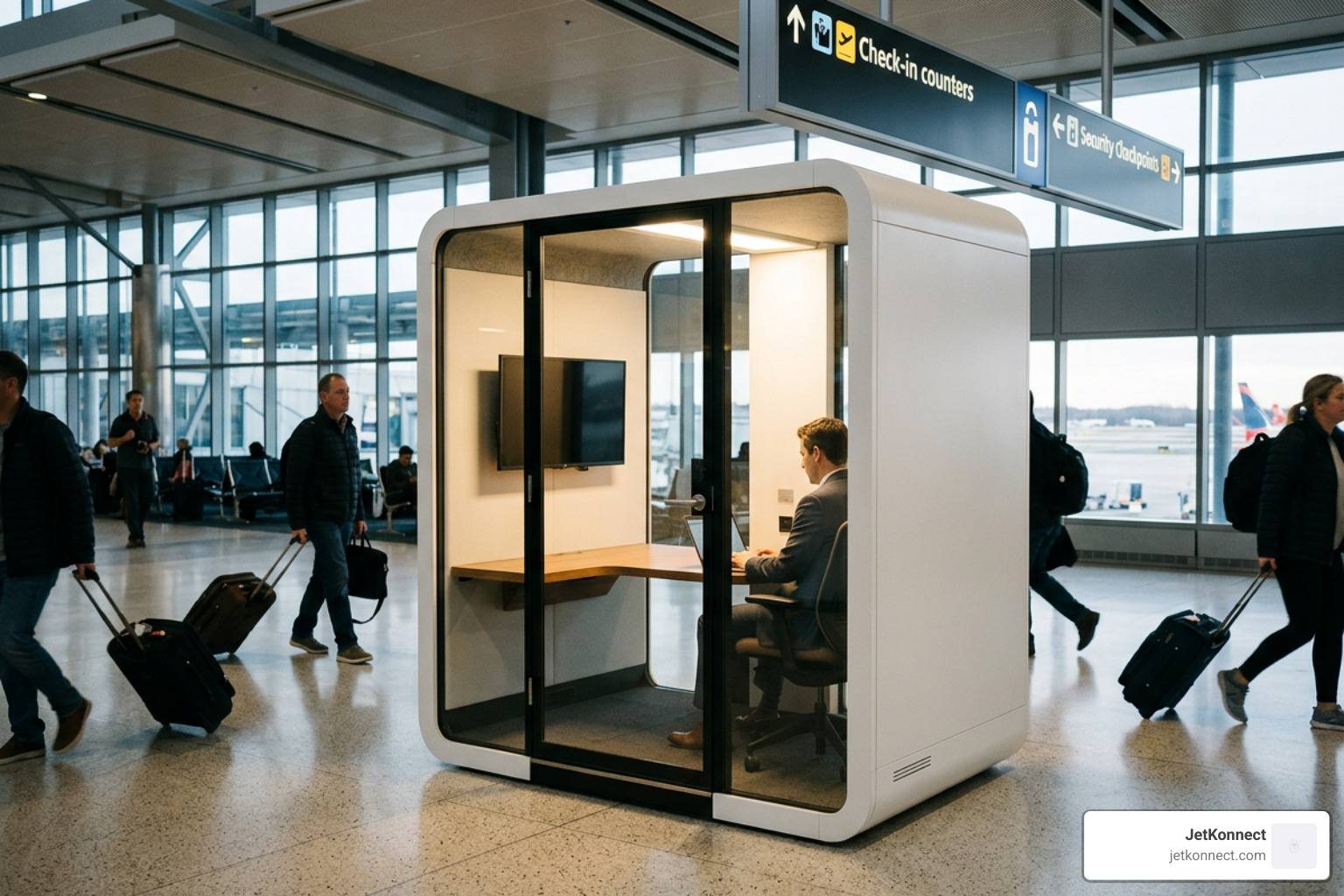 Jabbrrbox workspace pod in JFK Terminal 8 pre-security area Jabbrrbox workspace pod in JFK Terminal 8 pre-security area