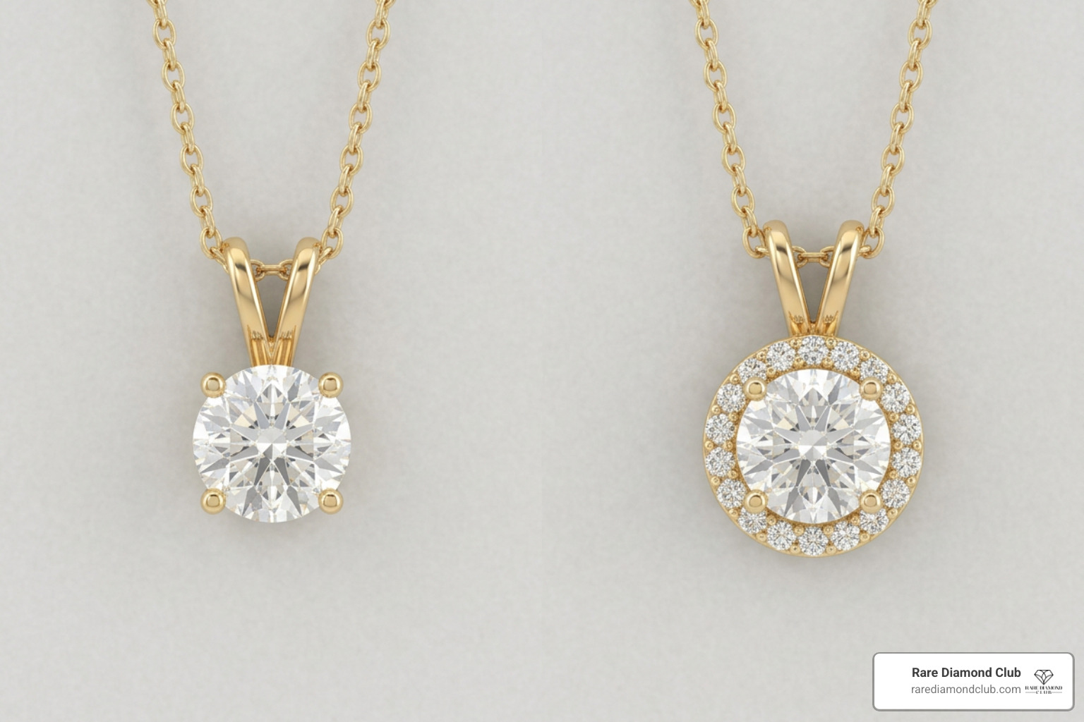 Solitaire vs halo diamond pendant styles