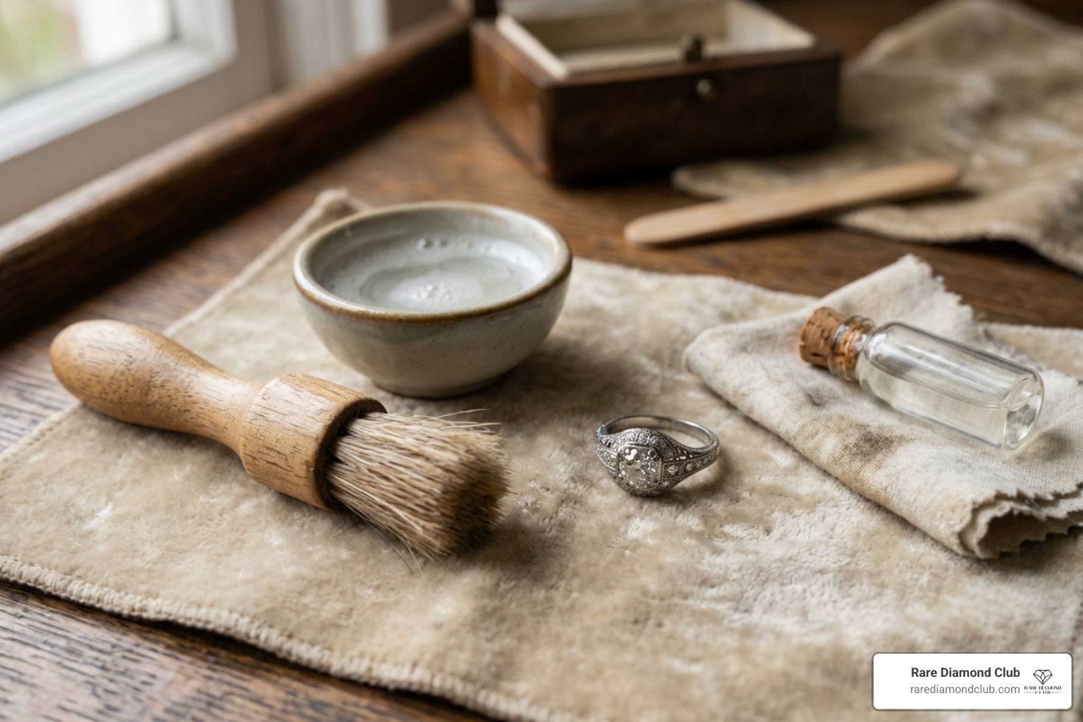 antique jewelry maintenance tools and cleaning brush