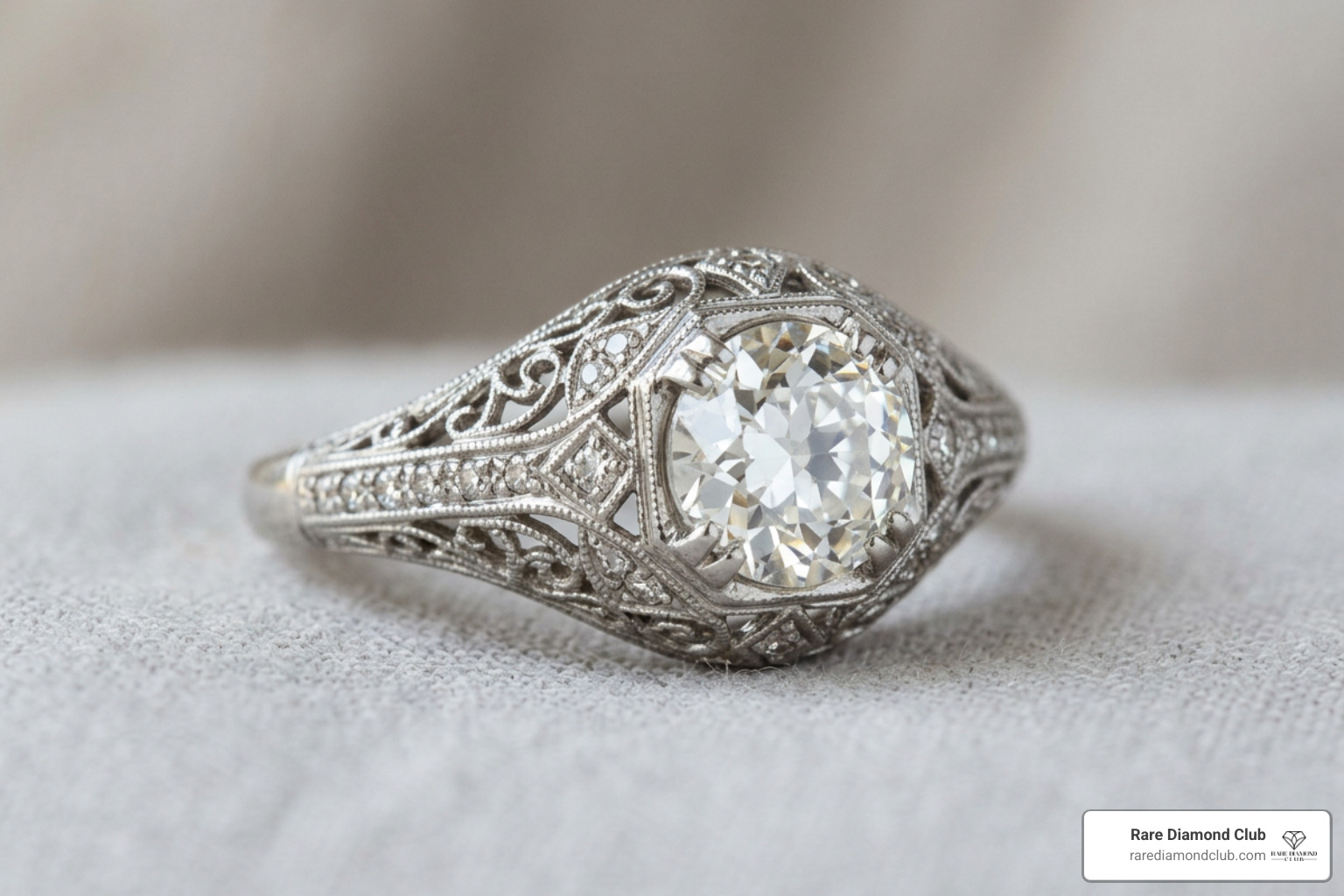 intricate platinum filigree work art deco ring