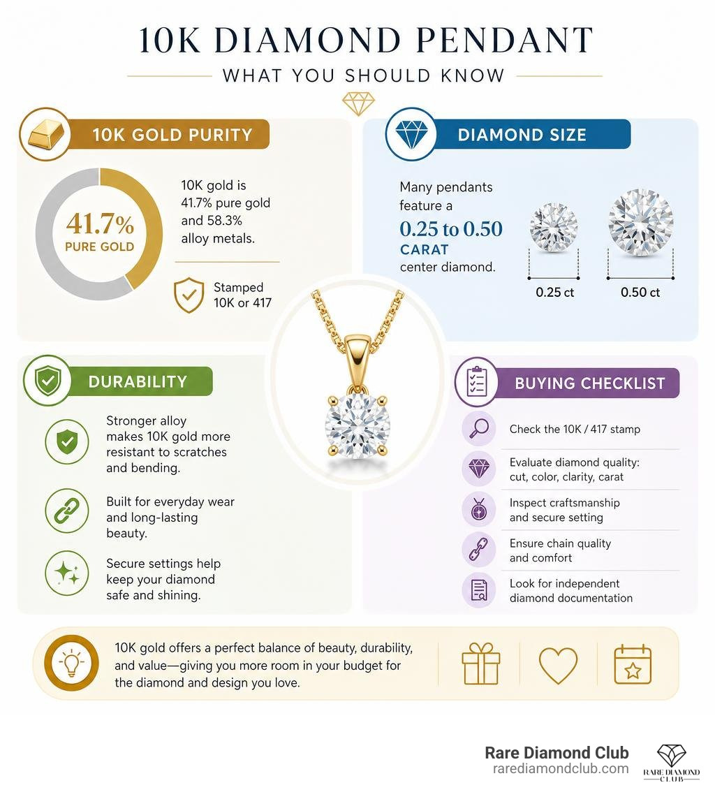 10k gold purity, diamond size, durability, and buying checklist infographic