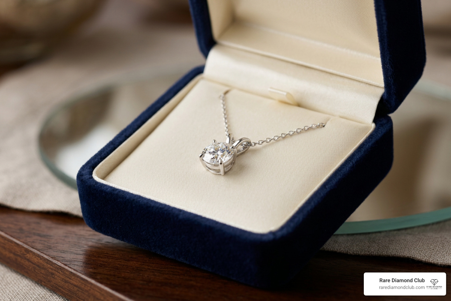 luxury diamond solitaire necklace in custom packaging