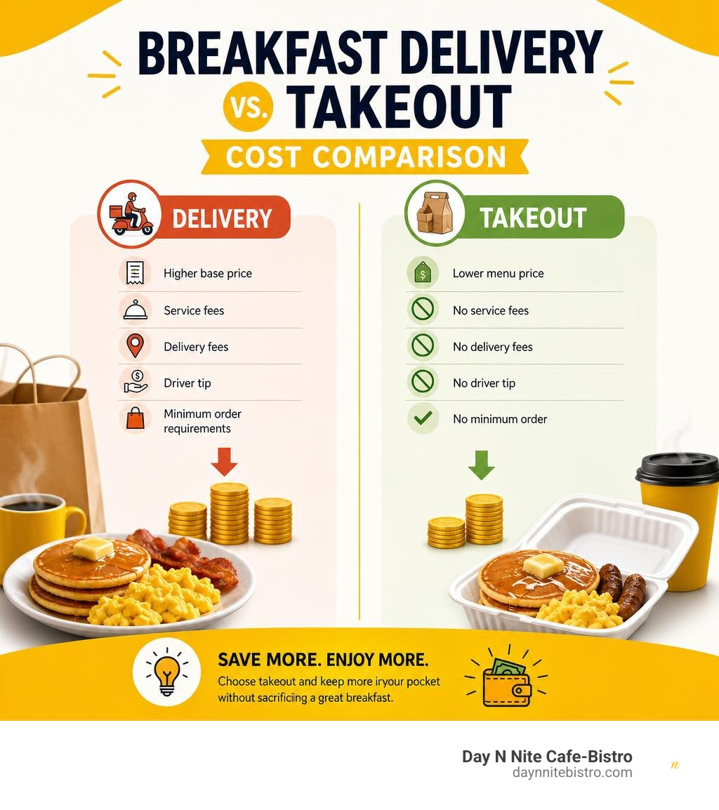 Breakfast delivery versus takeout cost comparison infographic