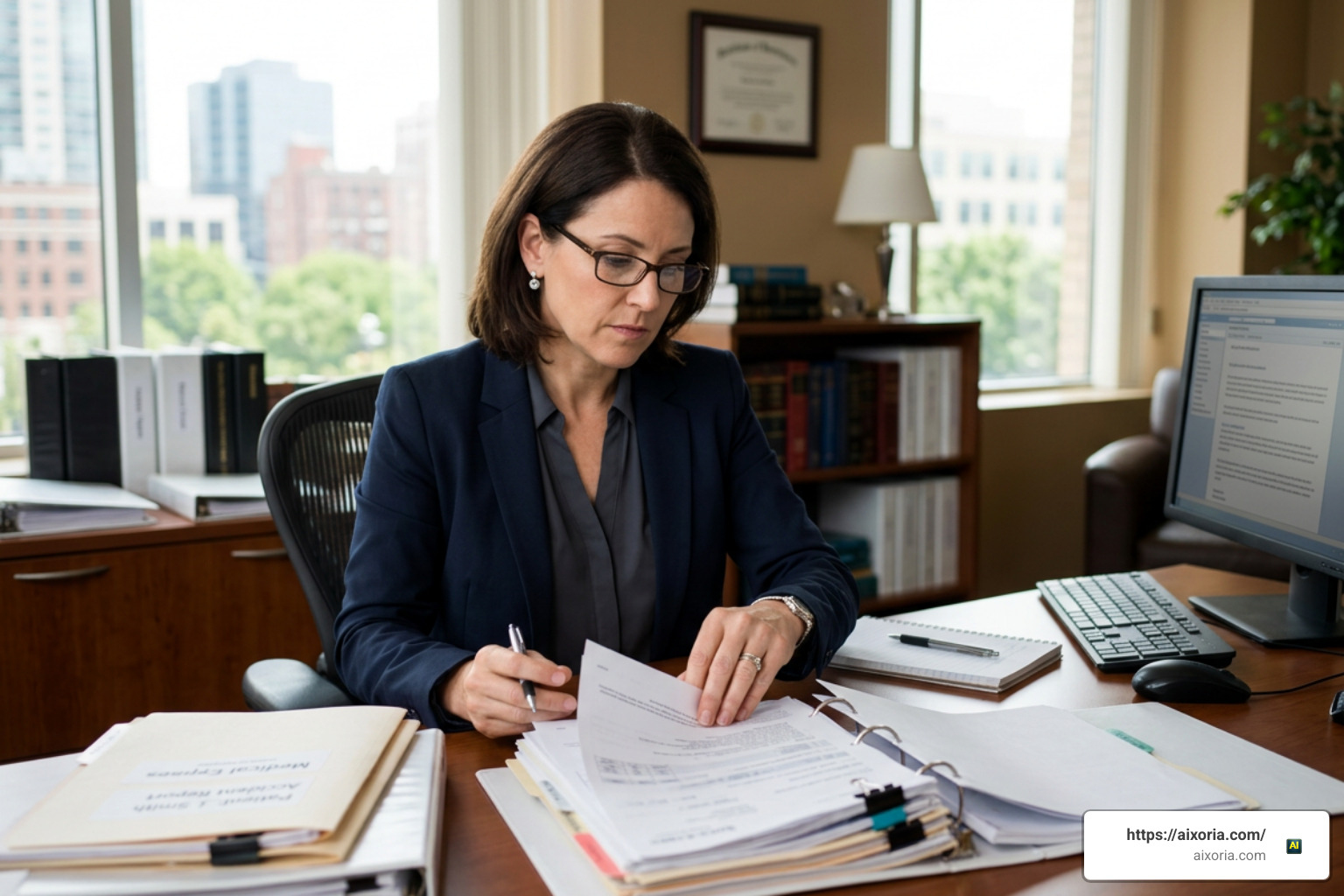 Personal injury attorney evaluating evidence and medical bills