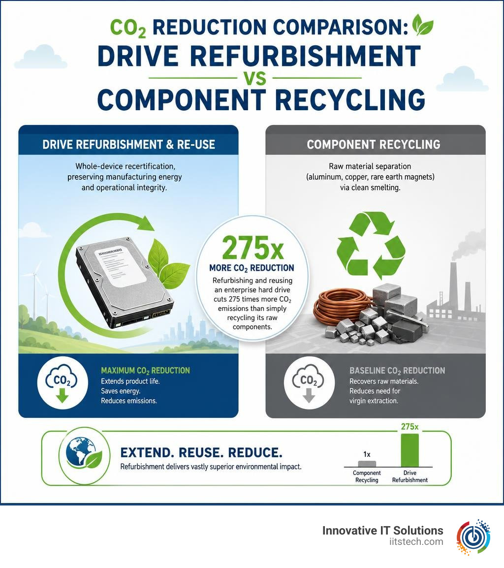 CO2 Reduction Comparison: Drive Refurbishment vs Component Recycling infographic