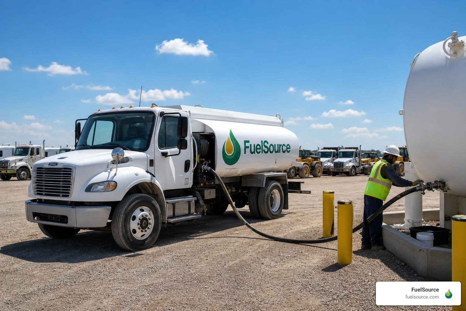 FuelSource delivery truck servicing a fleet yard FuelSource delivery truck servicing a fleet yard