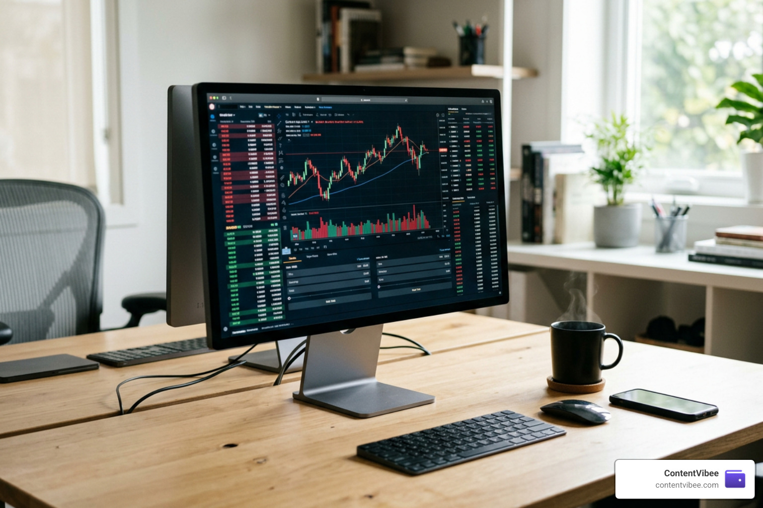 Desktop interface showing financial trading screens