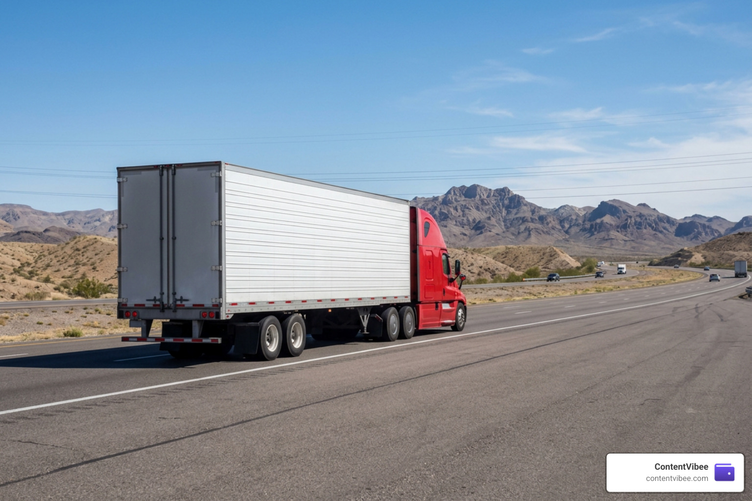 Semi-truck driving on an interstate highway Semi-truck driving on an interstate highway