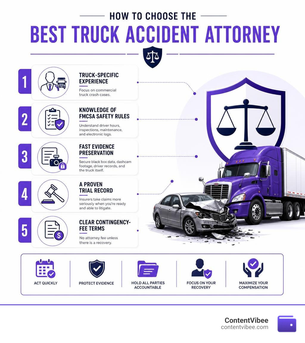 infographic showing how to choose a truck accident attorney infographic