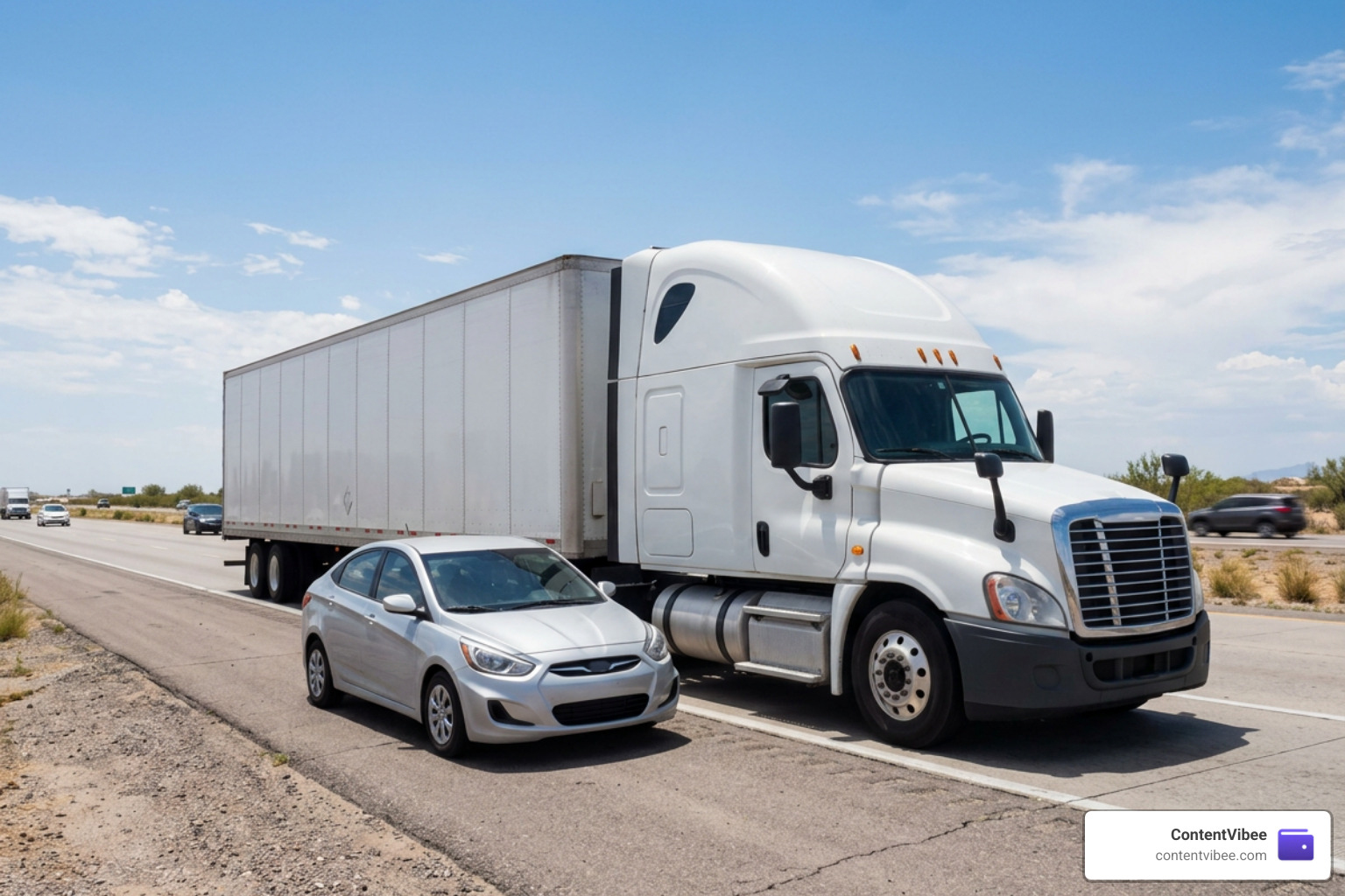 semi truck next to passenger vehicle