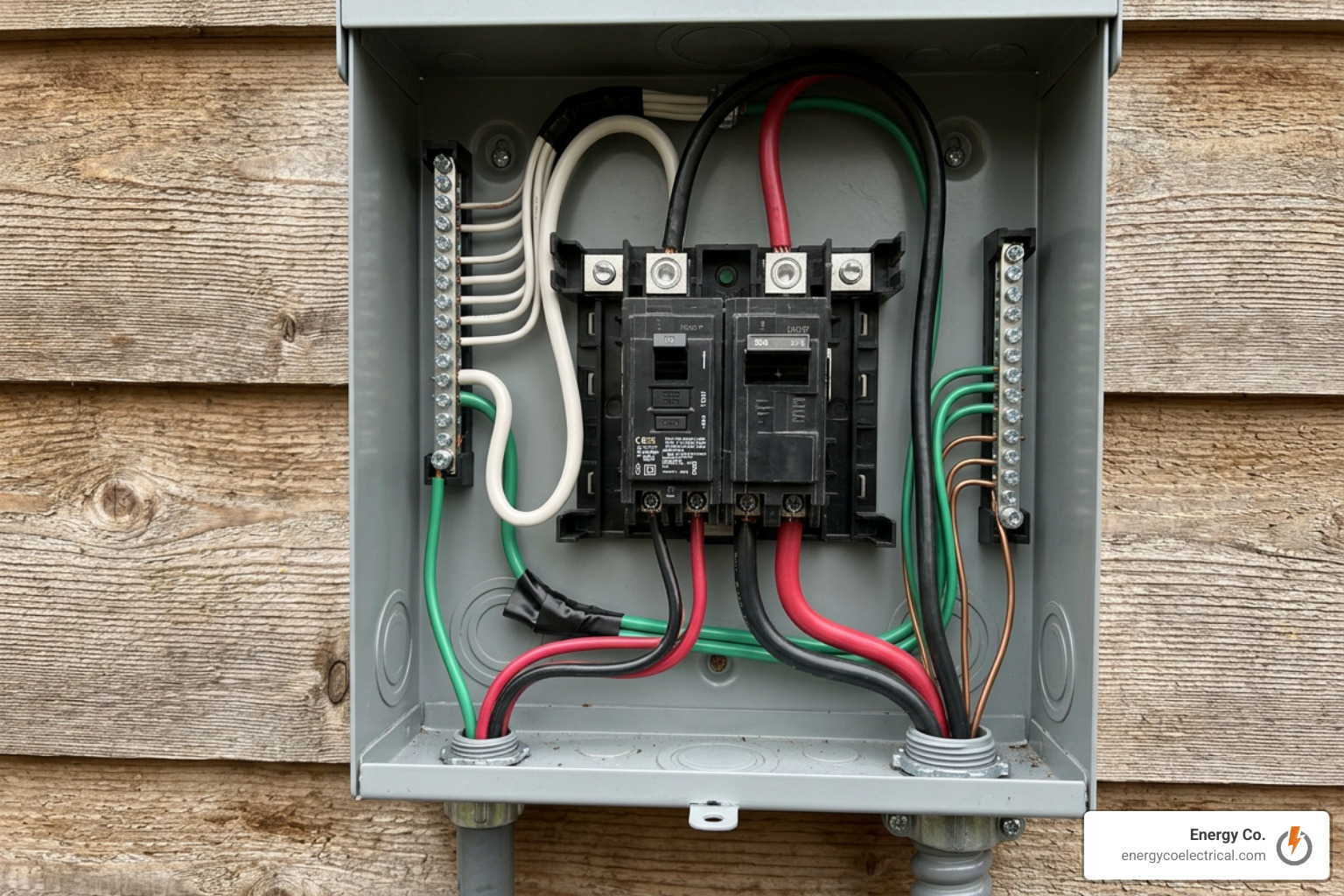 Inside view of terminal lugs and GFCI wiring inside a 50 amp spa panel Inside view of terminal lugs and GFCI wiring inside a 50 amp spa panel