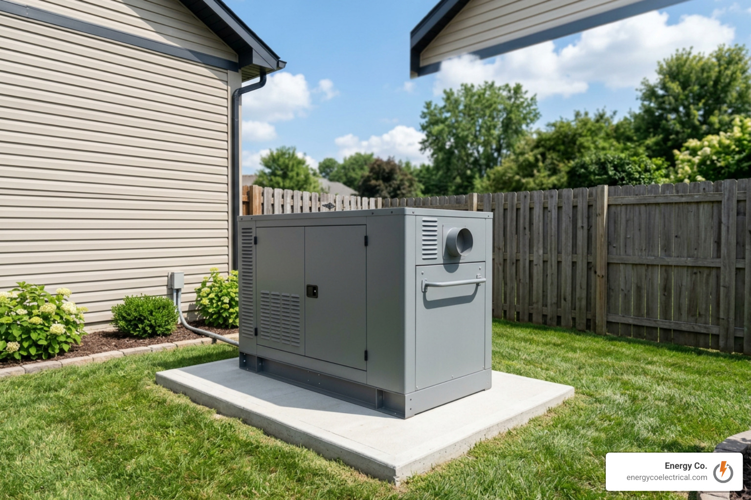 Outdoor standby generator placement on concrete pad