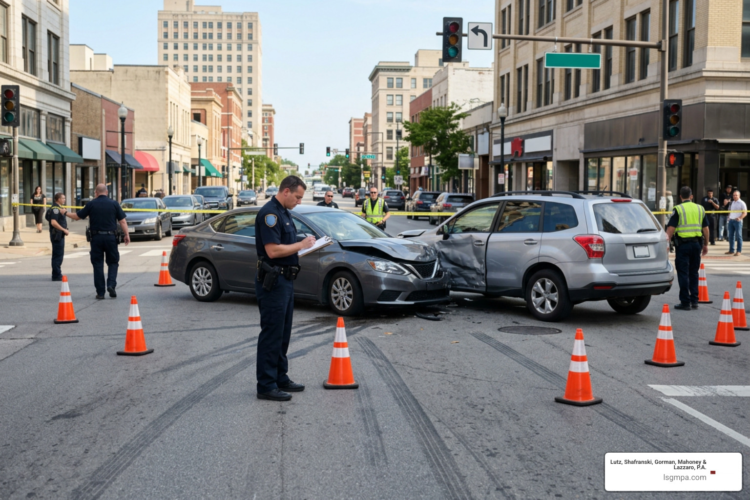 Motor vehicle accident investigation in urban intersection Motor vehicle accident investigation in urban intersection