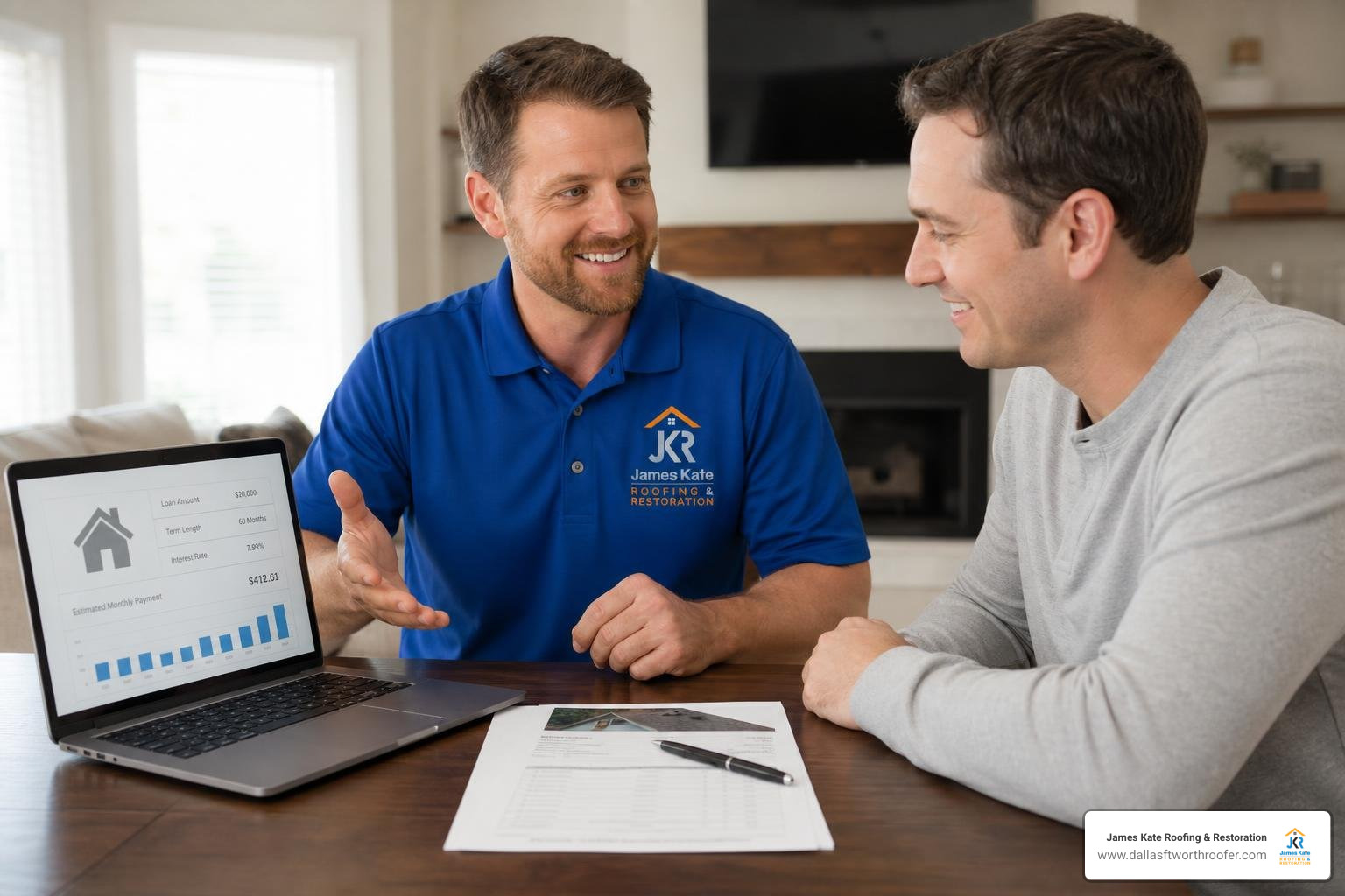 roofing professional presenting loan payment options roofing professional presenting loan payment options