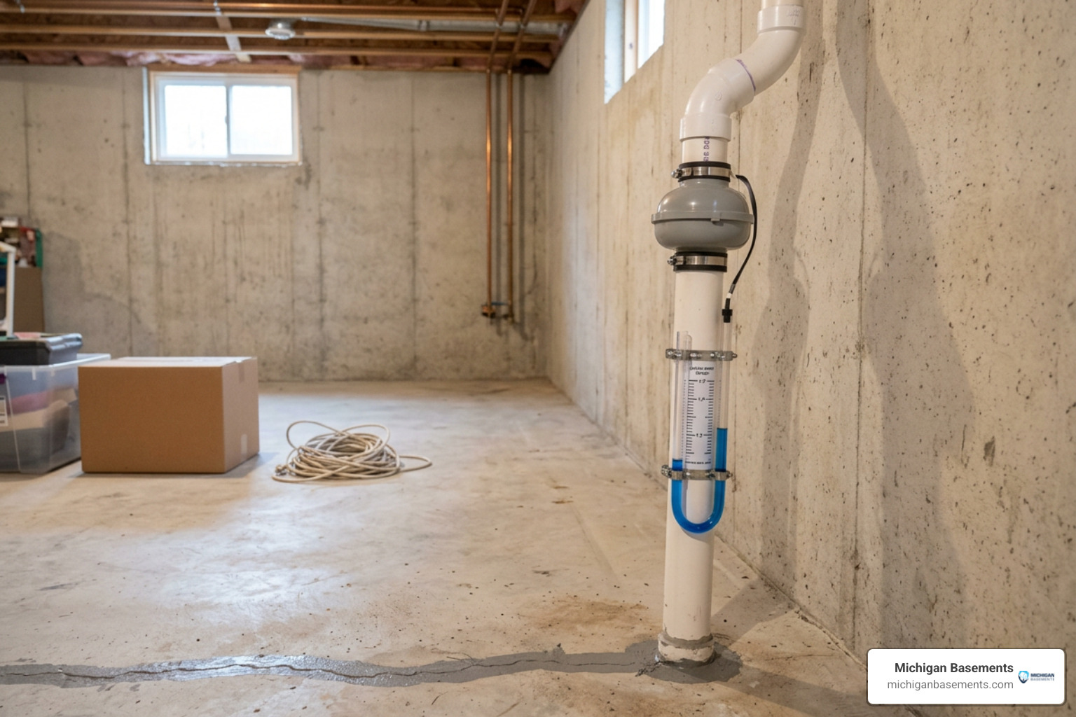 active sub-slab depressurization system with PVC pipe and manometer active sub-slab depressurization system with PVC pipe and manometer