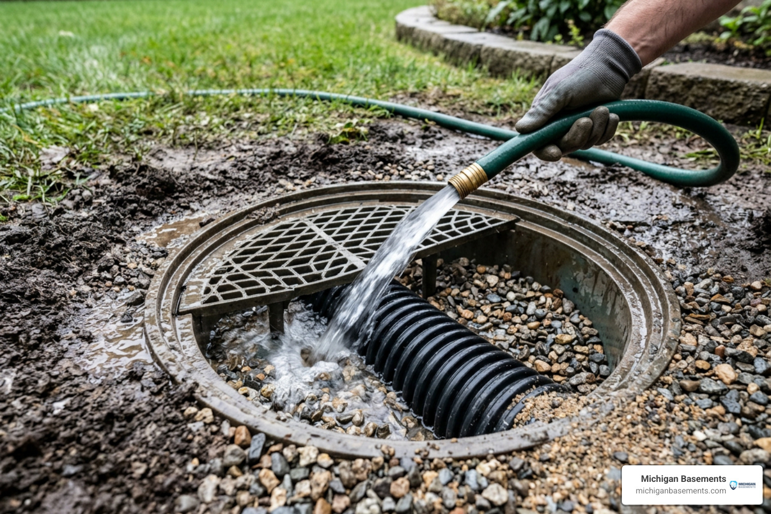 Flooding the catch basin to test drain flow rate