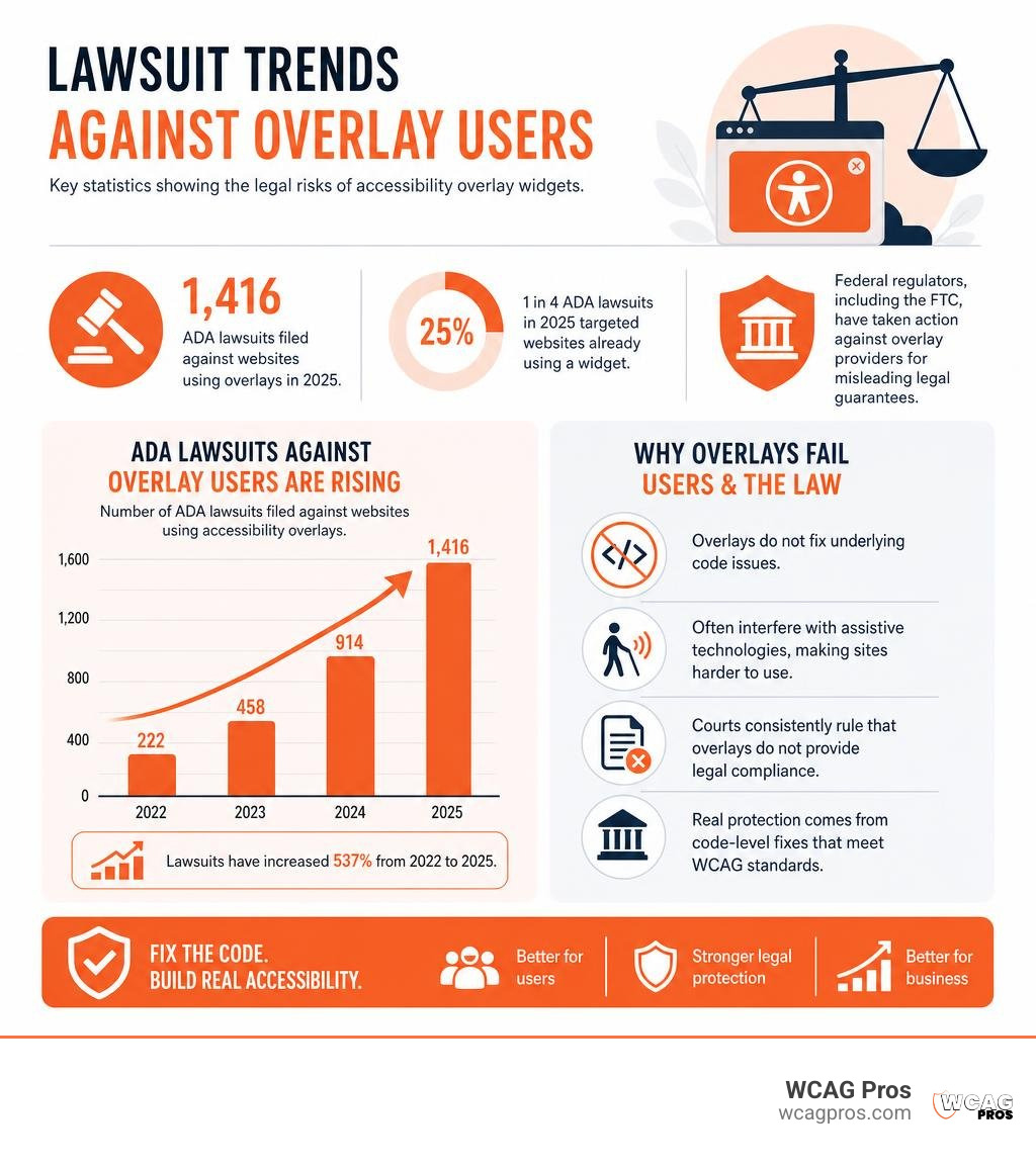 Statistics showing lawsuit trends against overlay users infographic Statistics showing lawsuit trends against overlay users infographic