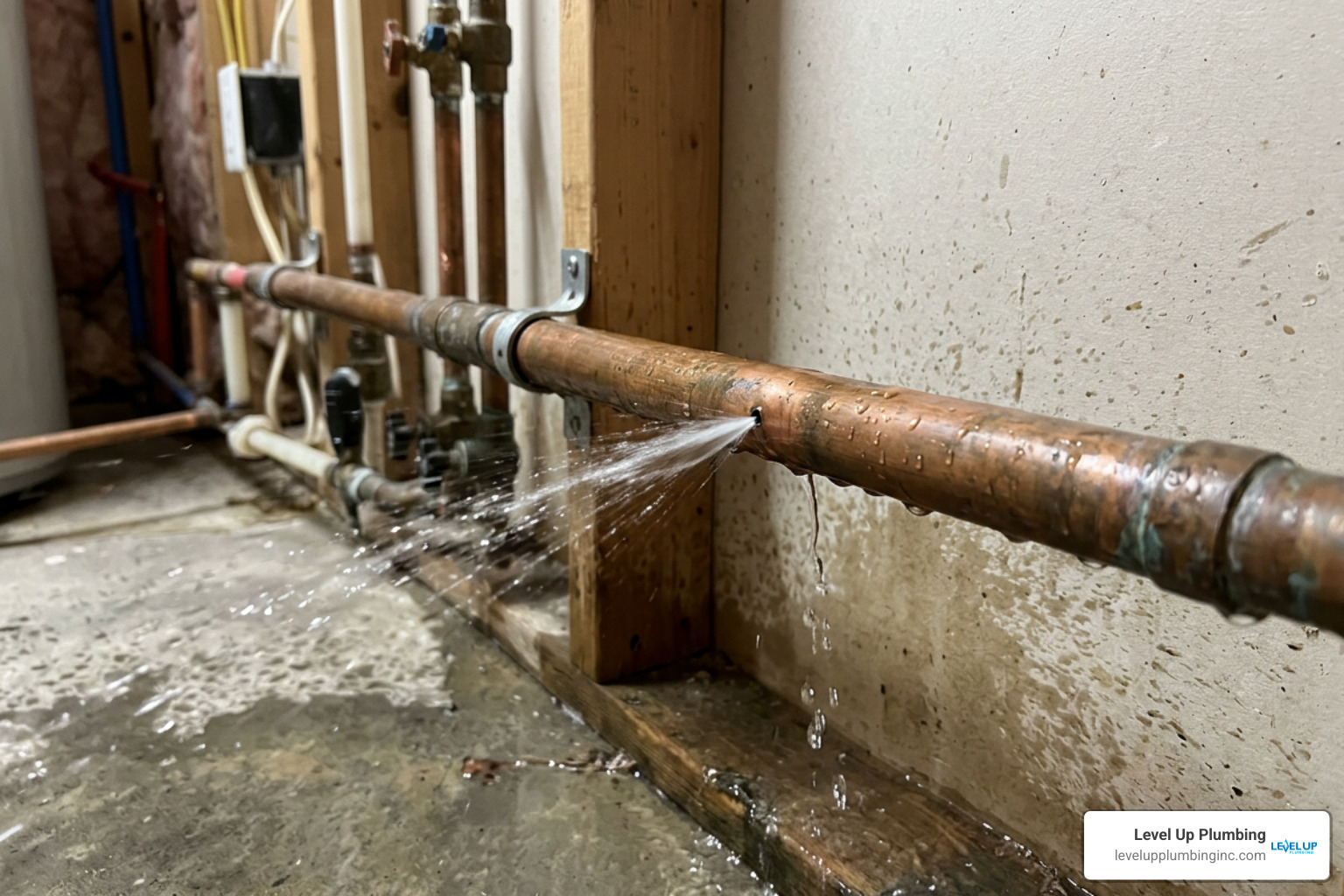 Pressurized copper pipe pinhole leak Pressurized copper pipe pinhole leak