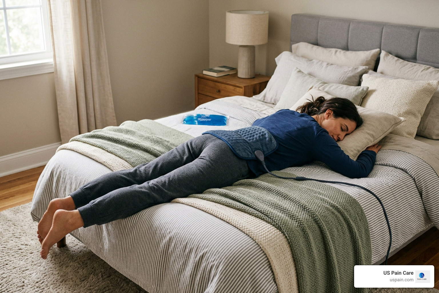 heating pad and ice therapy application on lower back