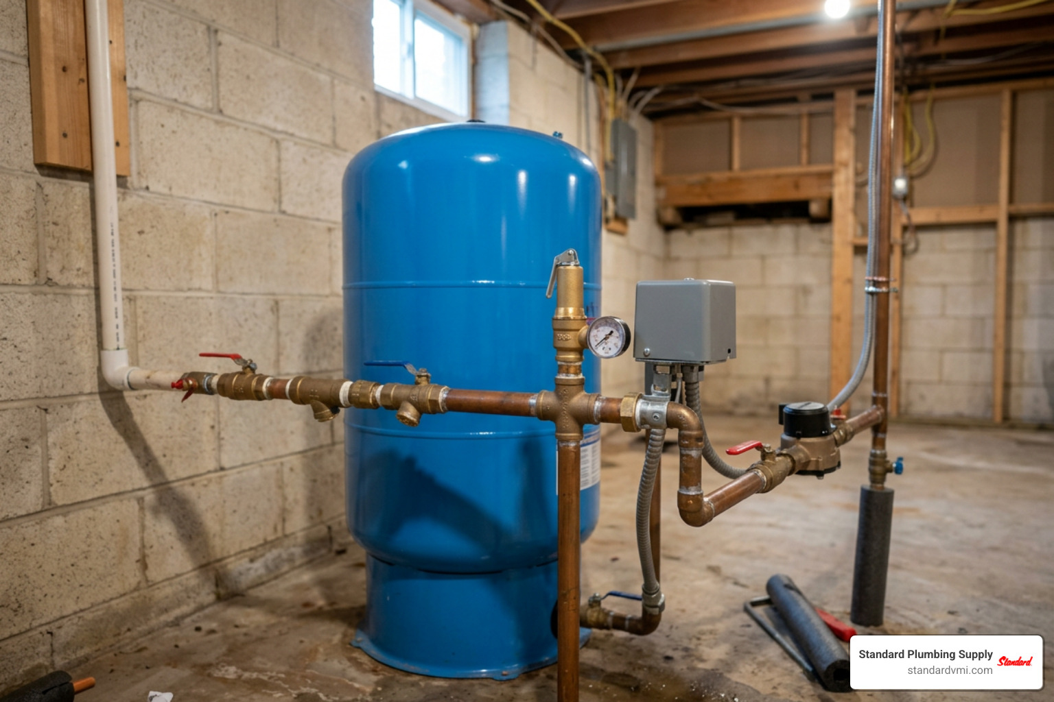 Cold water plumbing and well pressure tank safety installation Cold water plumbing and well pressure tank safety installation