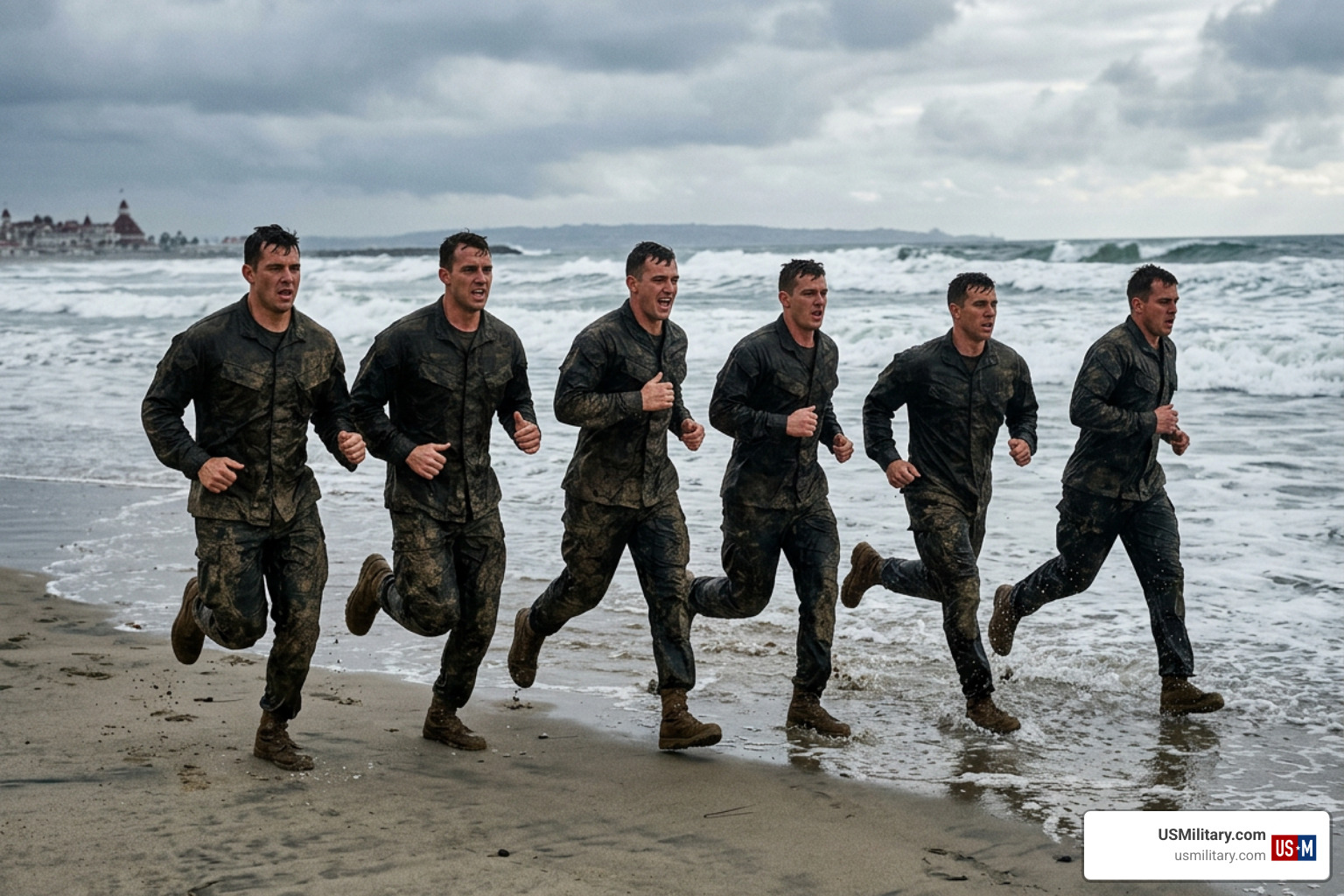 Navy SEAL candidates training on Coronado beach Navy SEAL candidates training on Coronado beach