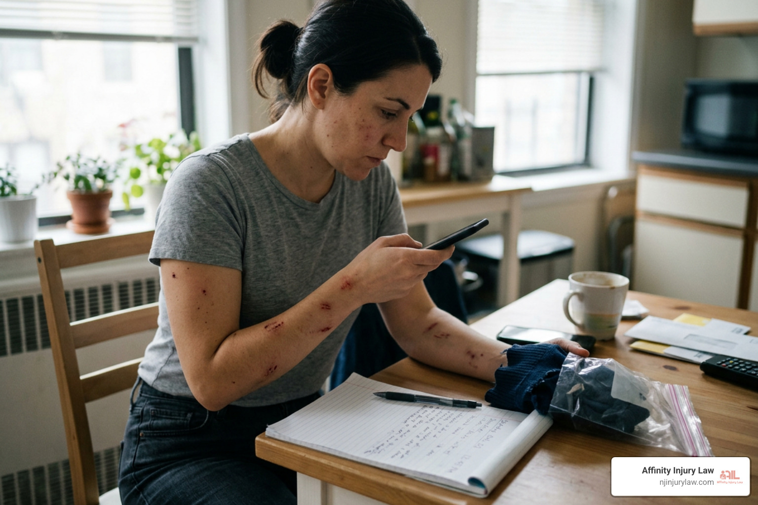Victim documenting physical injuries and gathering attack evidence Victim documenting physical injuries and gathering attack evidence