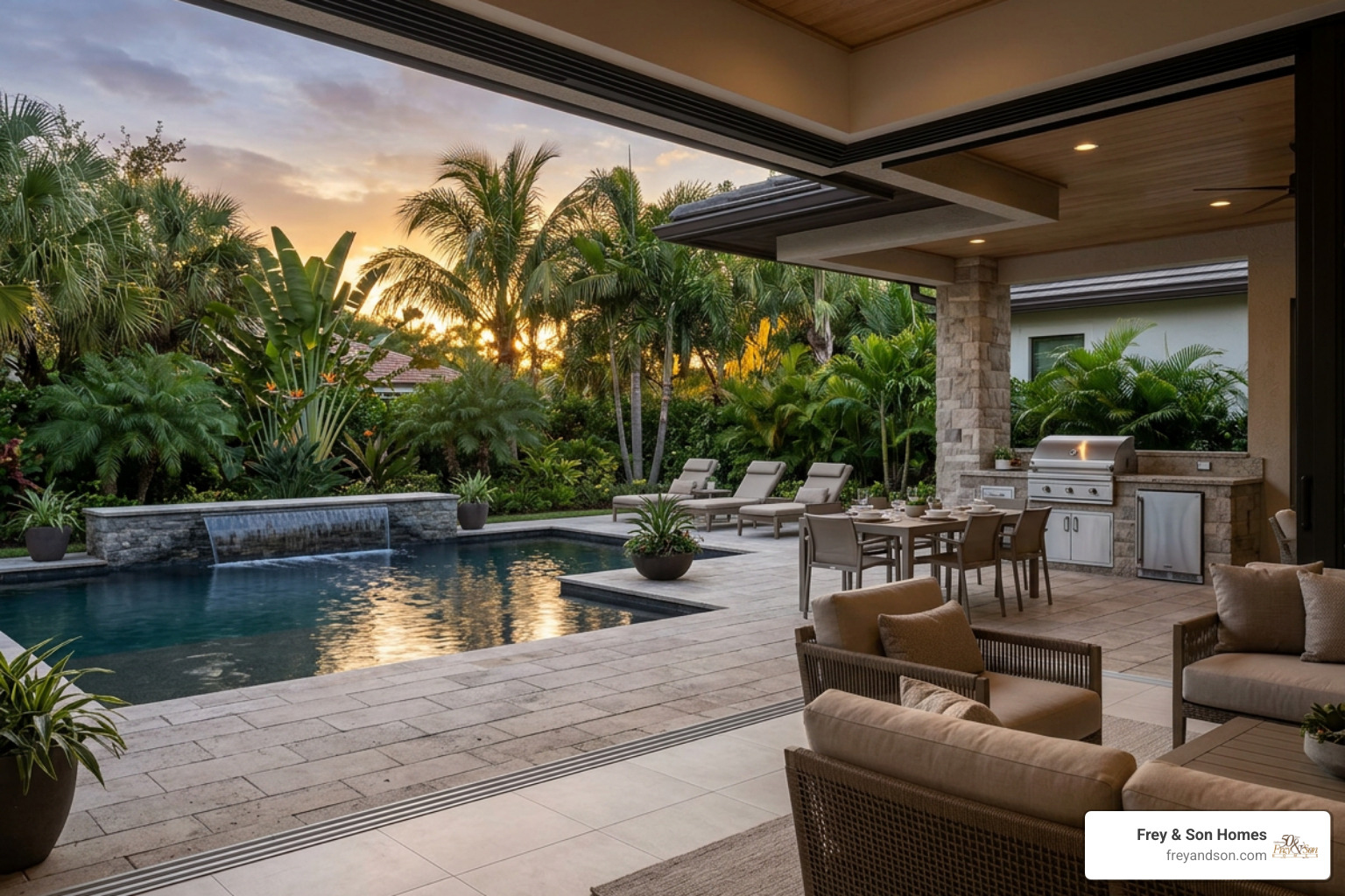 Courtyard pool lanai with zero-corner sliding glass doors Courtyard pool lanai with zero-corner sliding glass doors