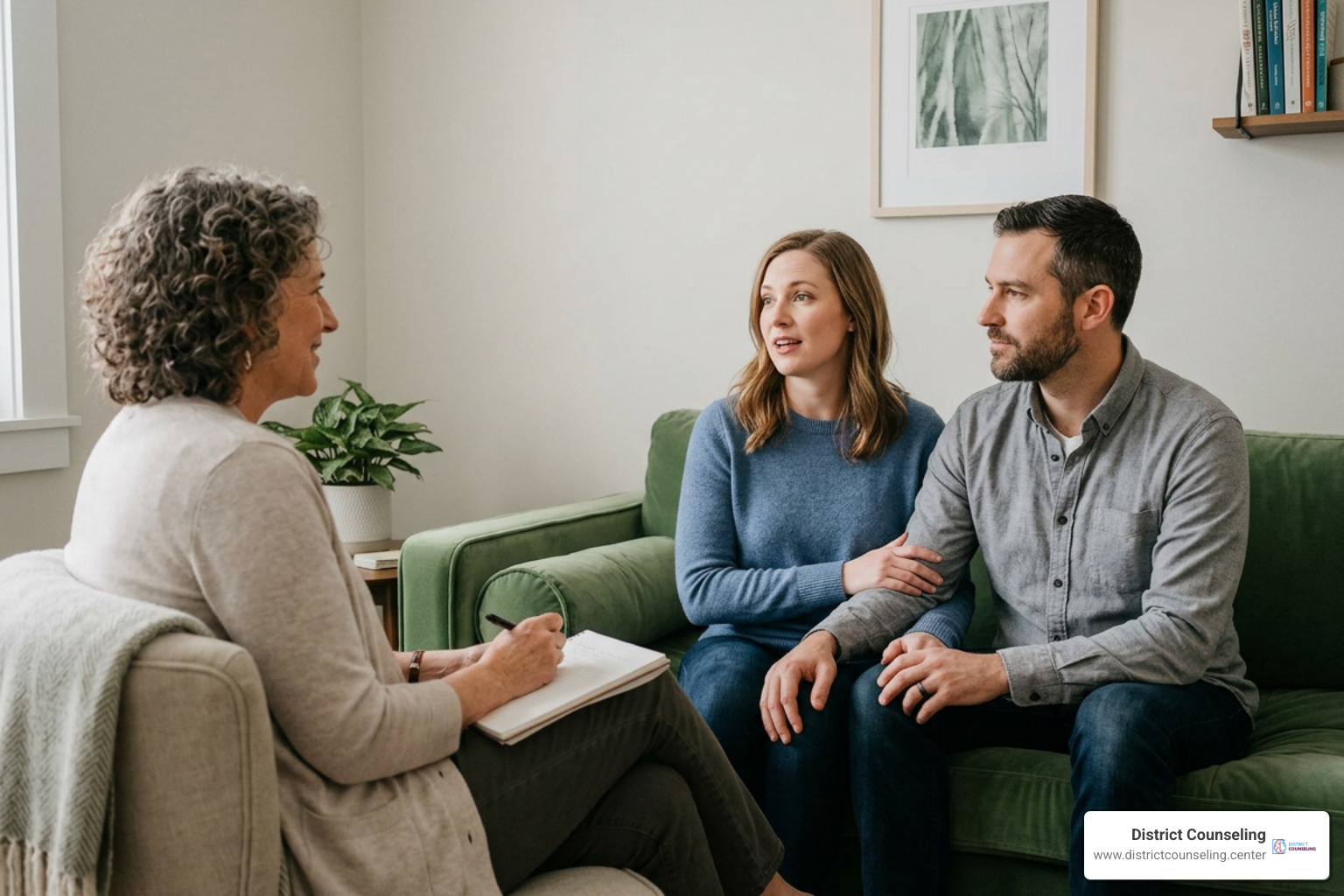 Therapist guiding a couple through structured Gottman conflict resolution exercises