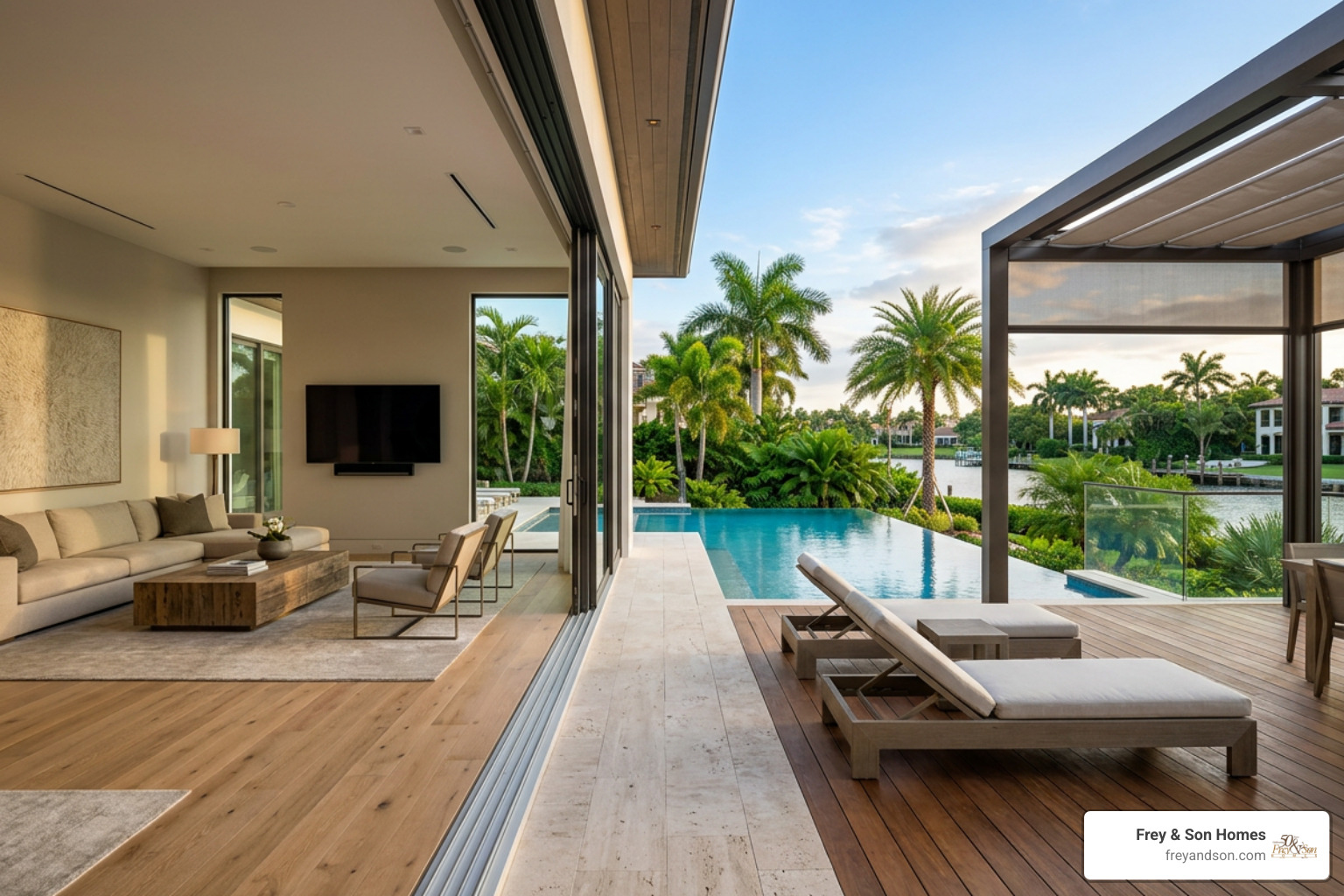 modern custom interior and pool deck