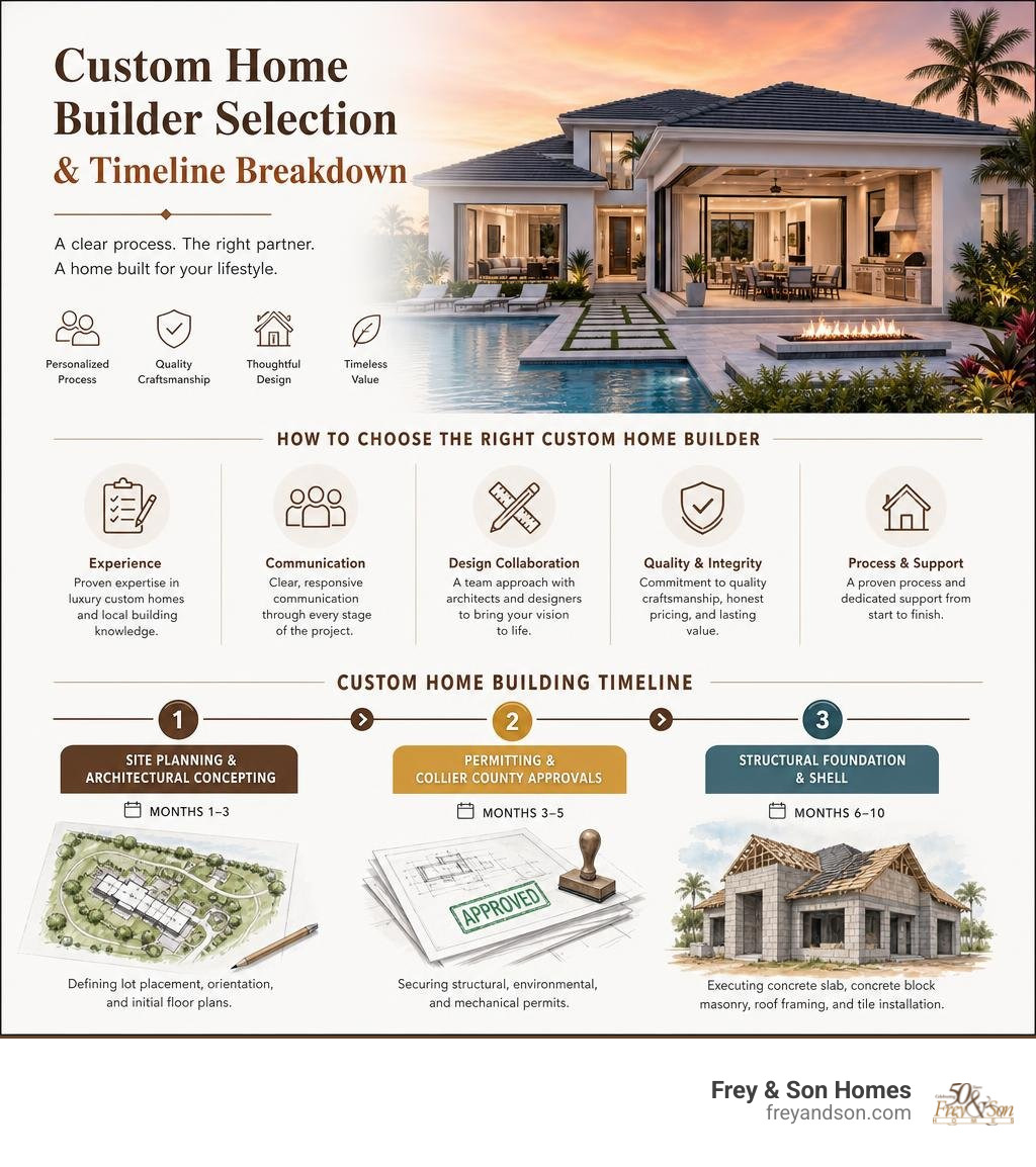 Infographic on custom home builder selection and timeline breakdown infographic