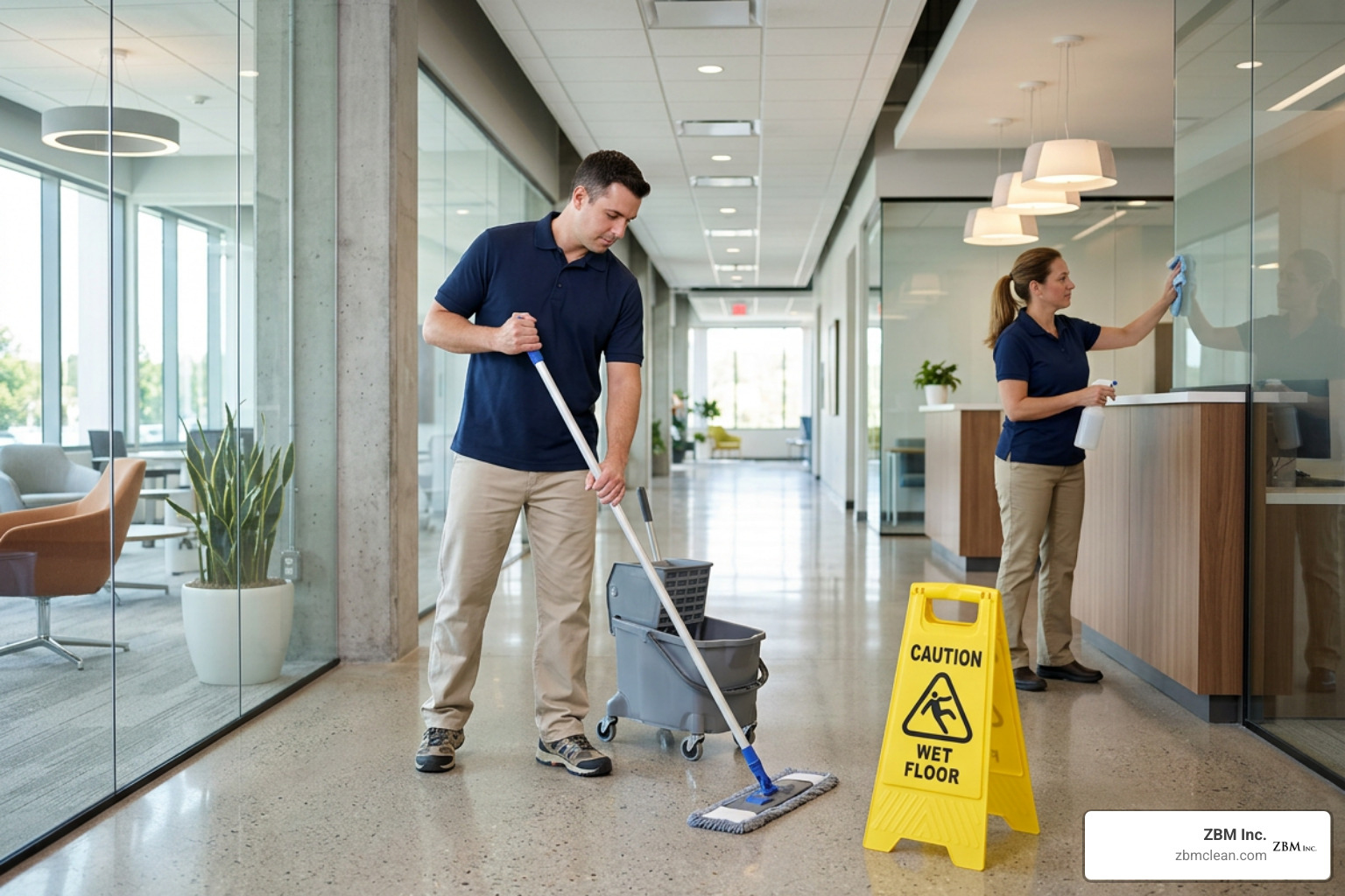 professional janitorial team mopping commercial office floor professional janitorial team mopping commercial office floor