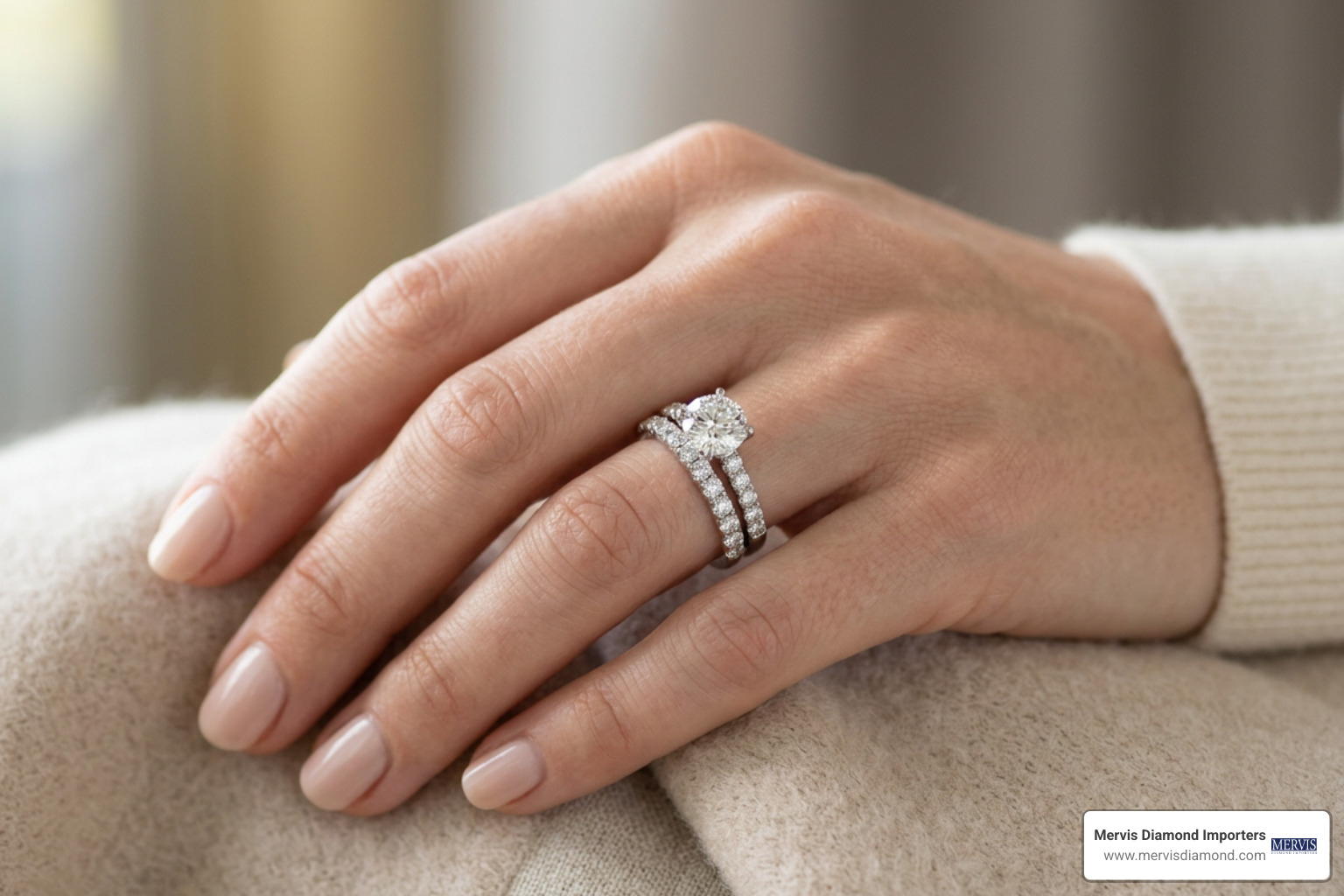 Stack of diamond engagement ring and wedding band Stack of diamond engagement ring and wedding band