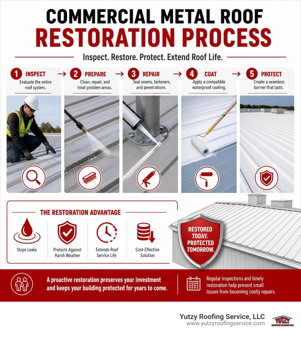 commercial metal roof restoration inspection and coating process infographic commercial metal roof restoration inspection and coating process infographic