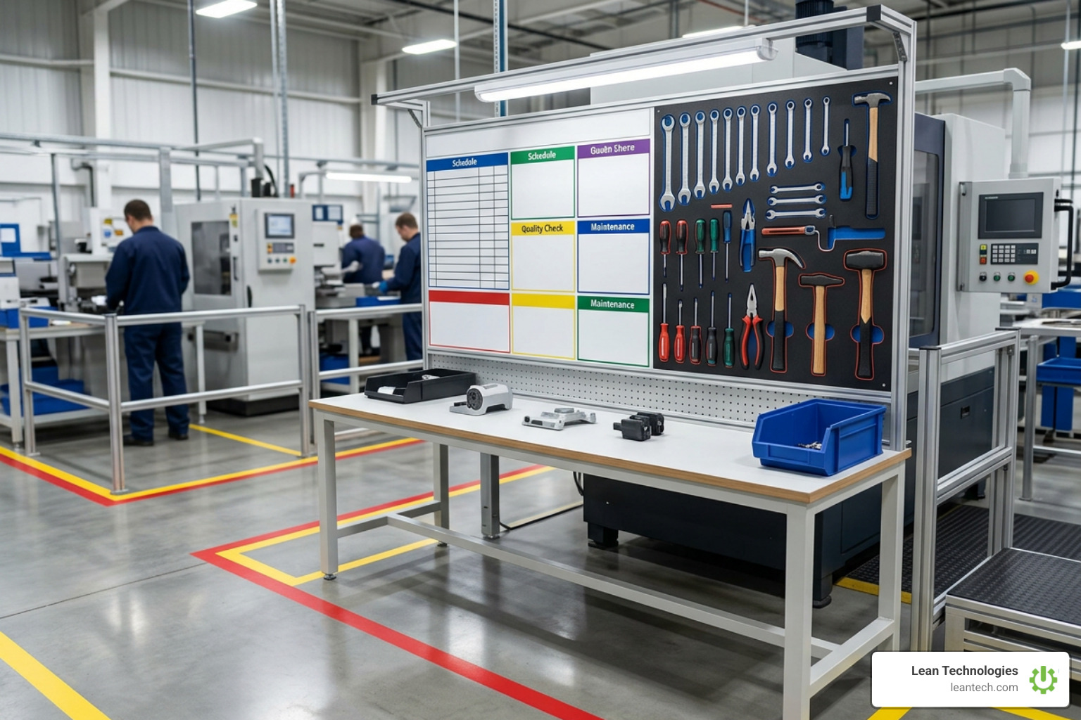 Organized 5S visual workplace board on a manufacturing floor Organized 5S visual workplace board on a manufacturing floor