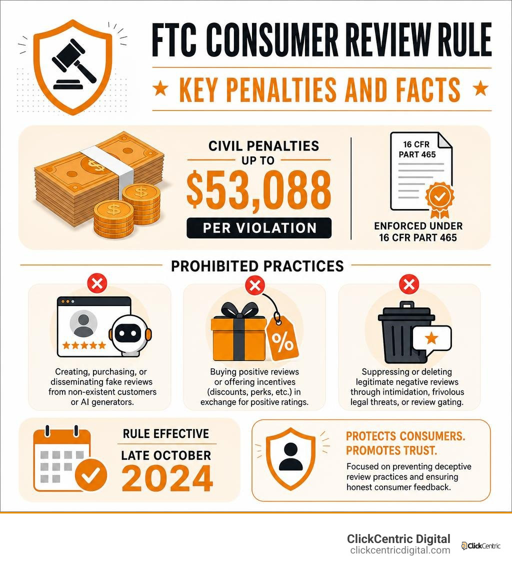 FTC Consumer Review Rule key penalties and facts infographic