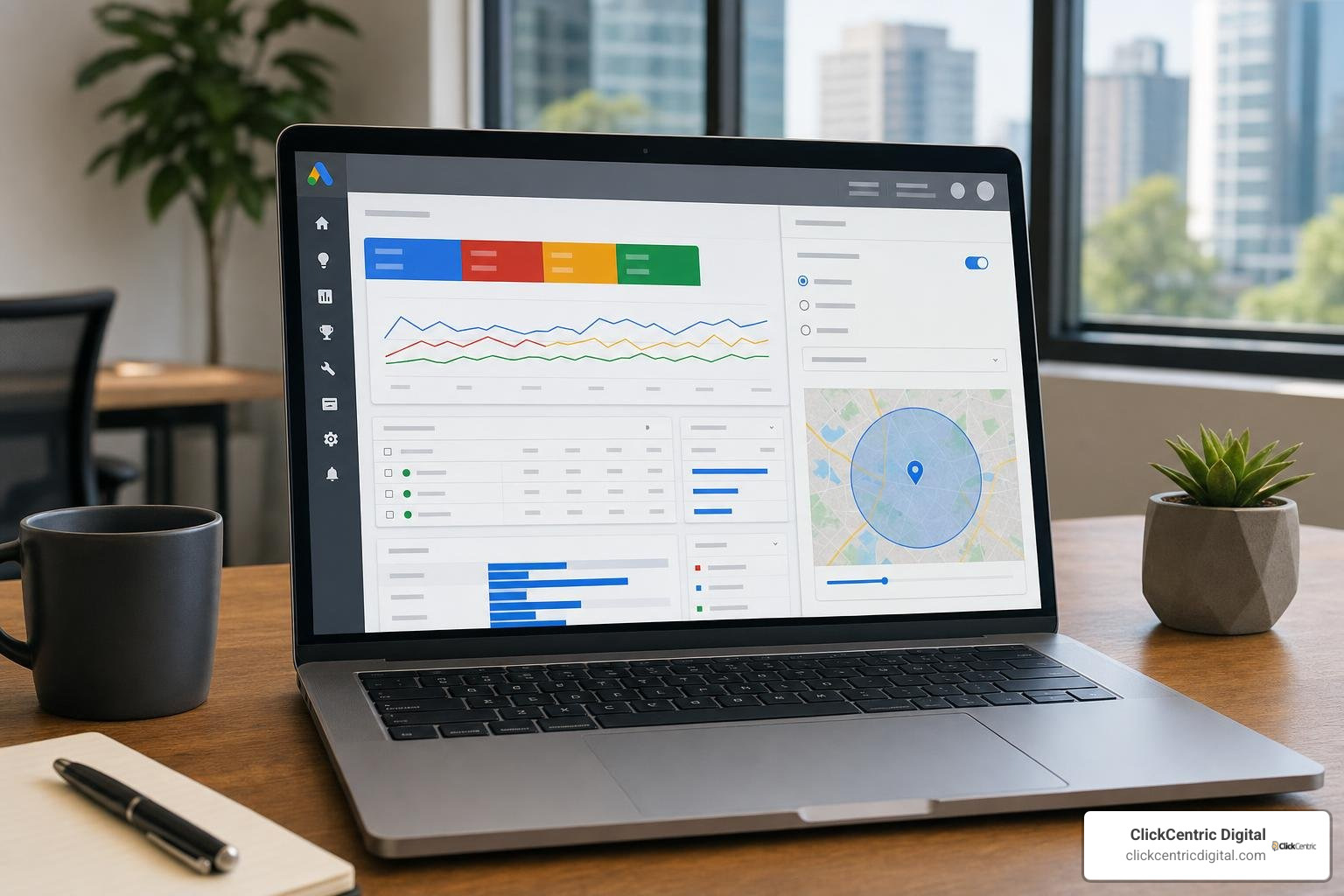 Google Ads campaign dashboard and local optimization controls