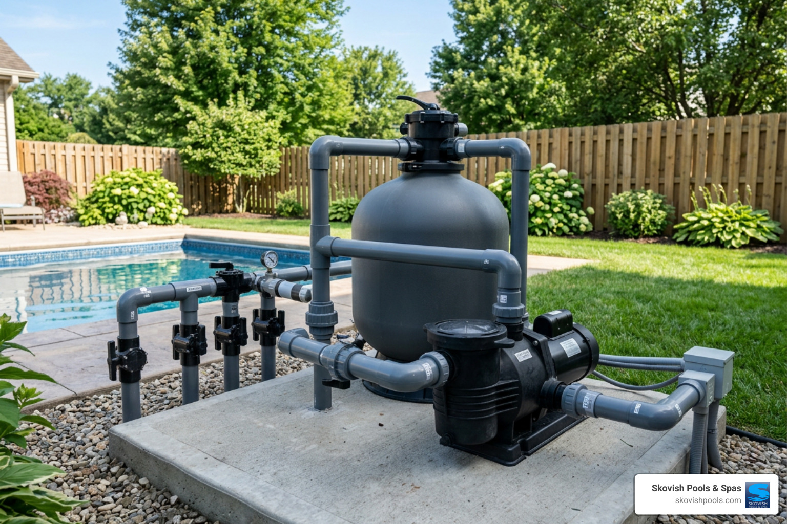 Filter system pump motor and pool equipment pad