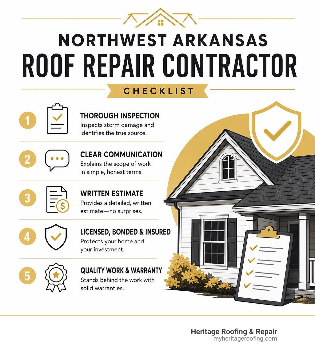 Northwest Arkansas roof repair contractor checklist infographic
