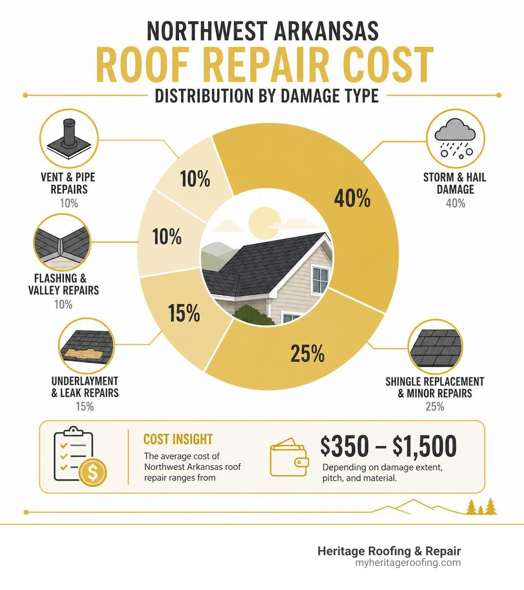 Northwest Arkansas roof repair cost distribution by damage type infographic