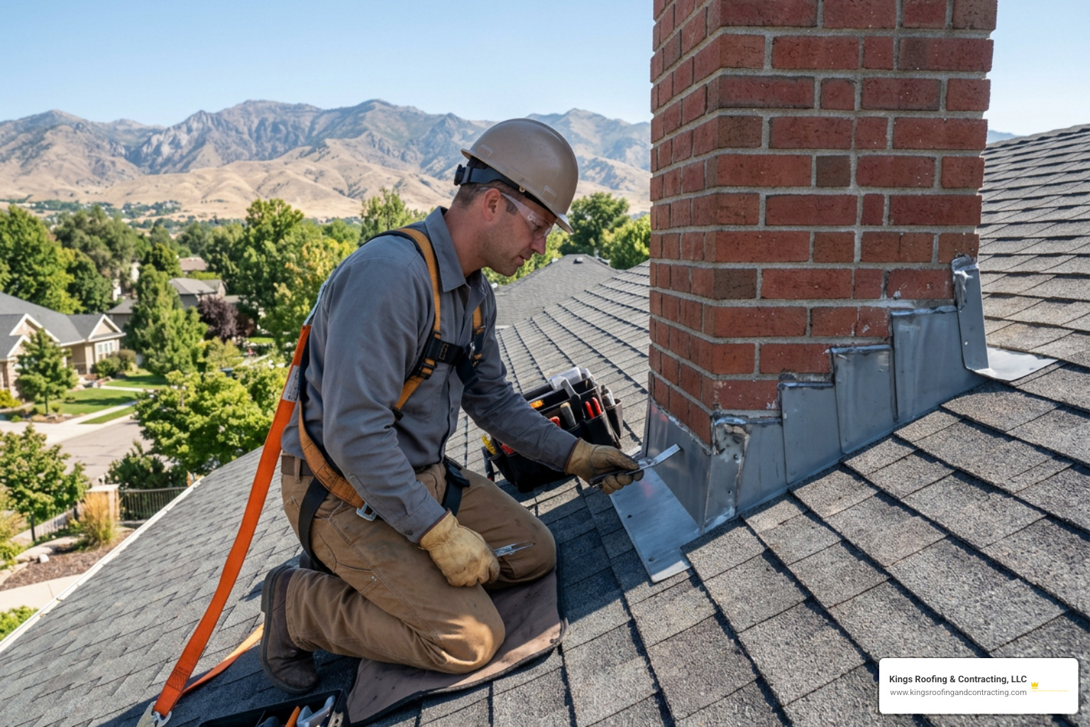 Technician inspecting Boise roof flashing Technician inspecting Boise roof flashing