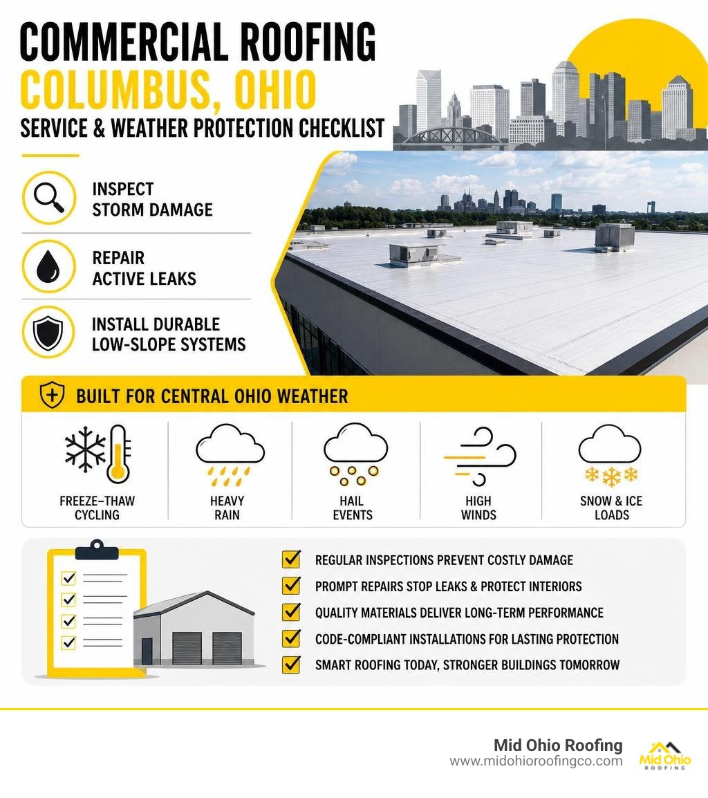 Commercial roofing Columbus Ohio service and weather protection checklist infographic Commercial roofing Columbus Ohio service and weather protection checklist infographic
