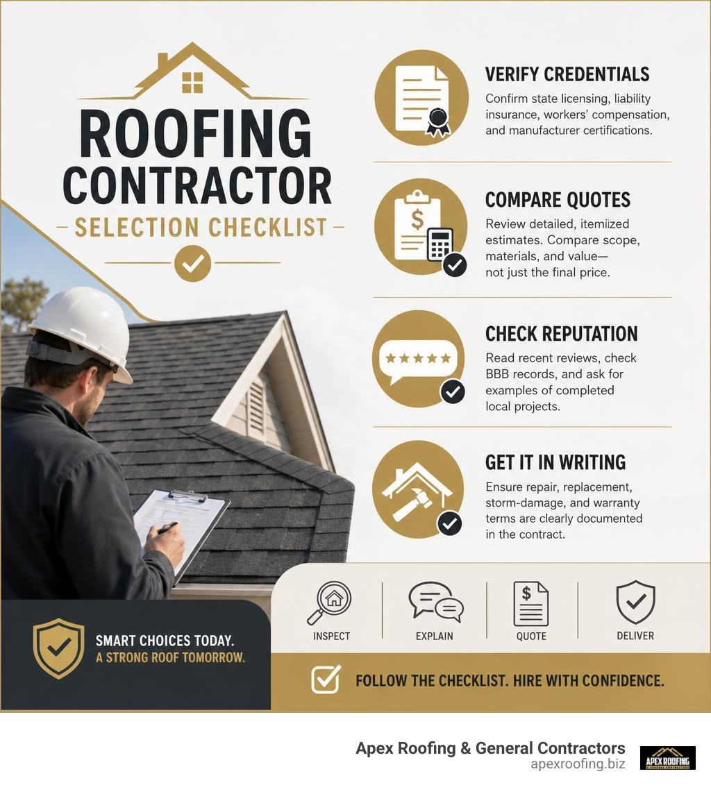 roofing contractor selection checklist infographic