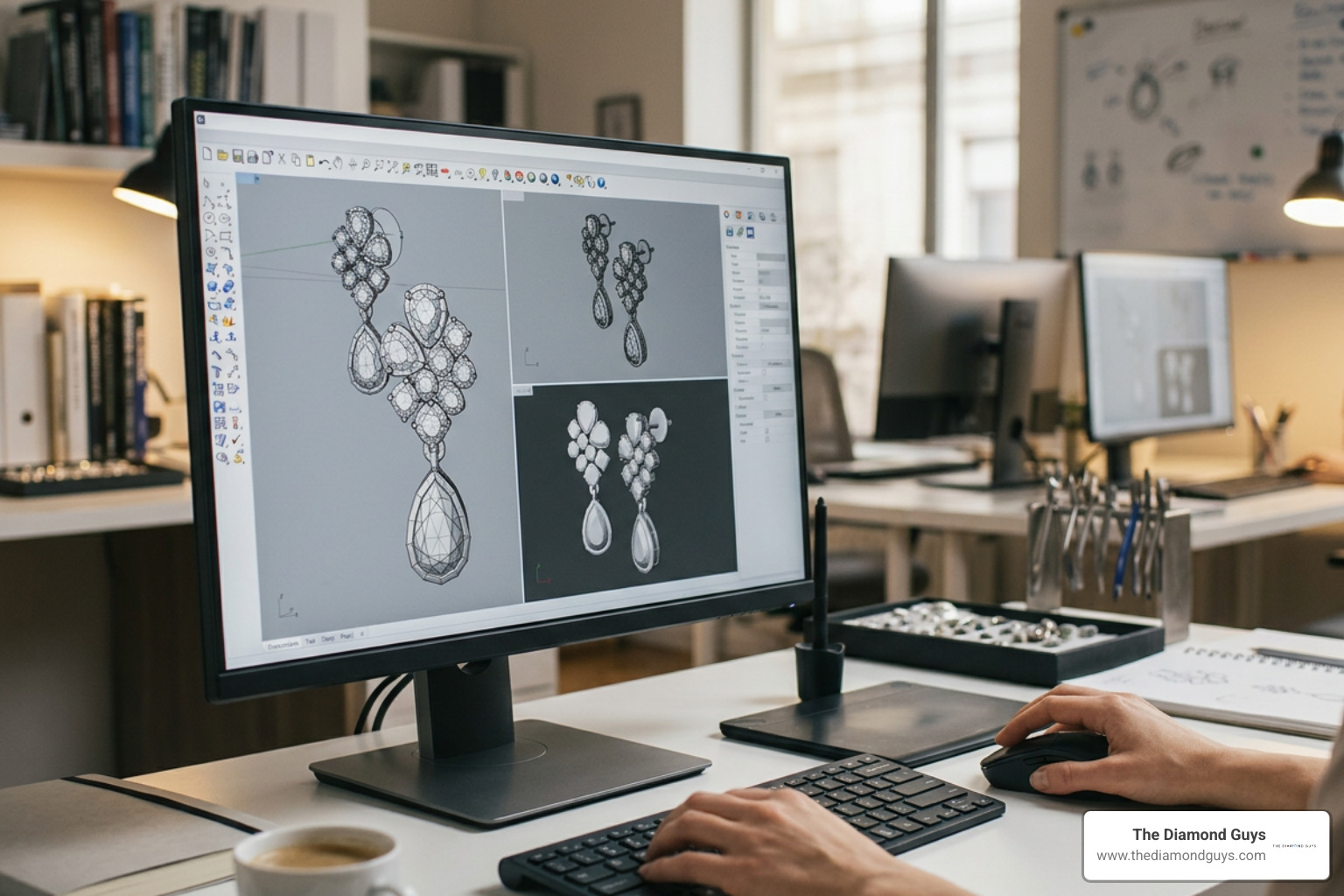 3D CAD render preview for custom diamond earrings
