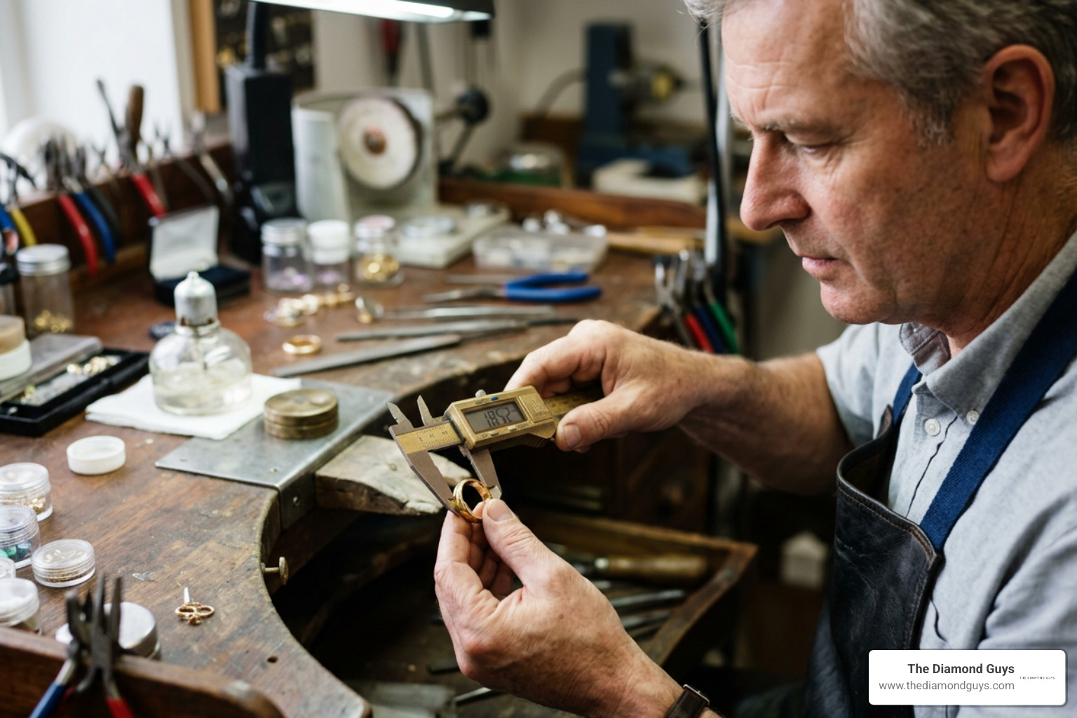 Jeweler holding a gold ring for measurement
