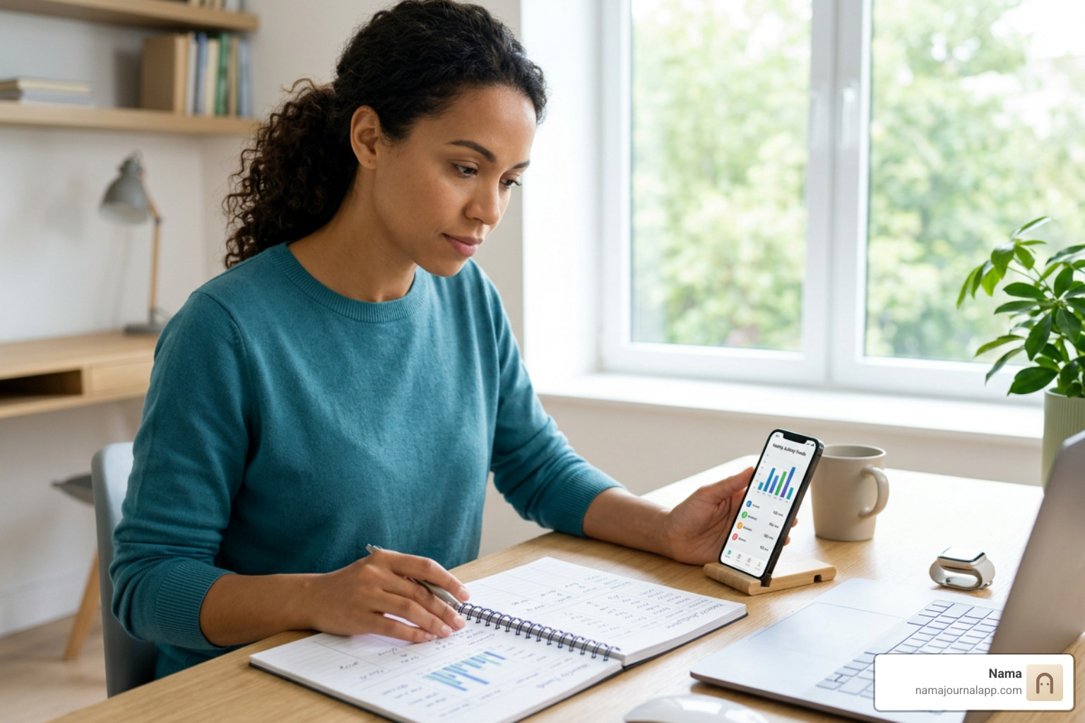 A person reviewing weekly fitness statistics and trends on a personal log A person reviewing weekly fitness statistics and trends on a personal log