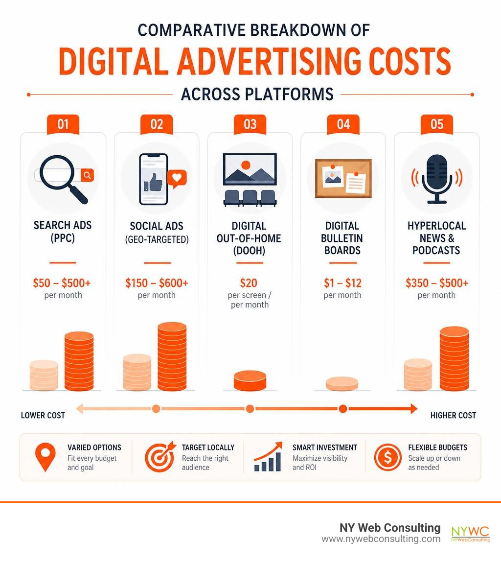 Comparative breakdown of digital advertising costs across platforms infographic
