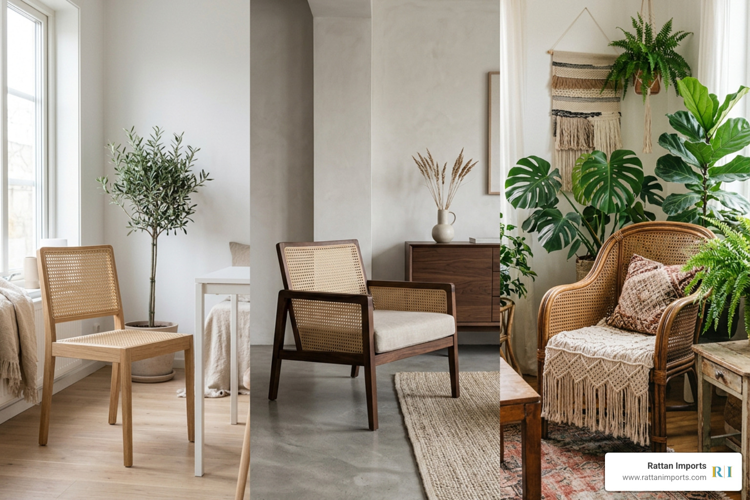 Styling cane furniture chairs in Scandinavian, Japandi, and Boho interiors Styling cane furniture chairs in Scandinavian, Japandi, and Boho interiors