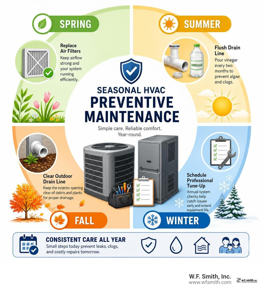 Infographic detailing seasonal HVAC preventive maintenance tasks infographic Infographic detailing seasonal HVAC preventive maintenance tasks infographic